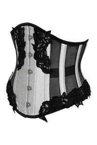 Silver Underbust Corset with Black Mesh Panels