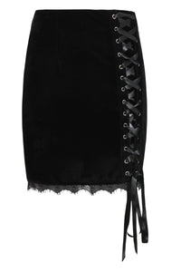 Corset Inspired Black Velvet Skirt with Ribbon Lacing