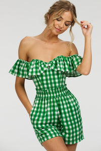 Corset Story SC-032 Marigold Gingham Green Viscose Corset Top with Frill Sleeves