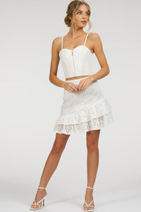 Corset Story SC-083 Sammy White Broderie Anglaise Cotton Skirt With Asymmetric Frill