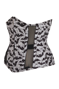Gothic Mesh Panelled Corset with Bat Print