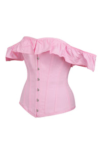 Pink Satin Vintage Inspired Straight line Overbust with off the shoulder collar