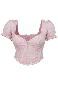 Zadie English Rose Alençon Stretch Cotton Corset Top with Puff Sleeves