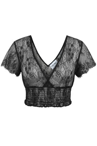 Ada Black Lace Cropped Top with Deep V Neckline