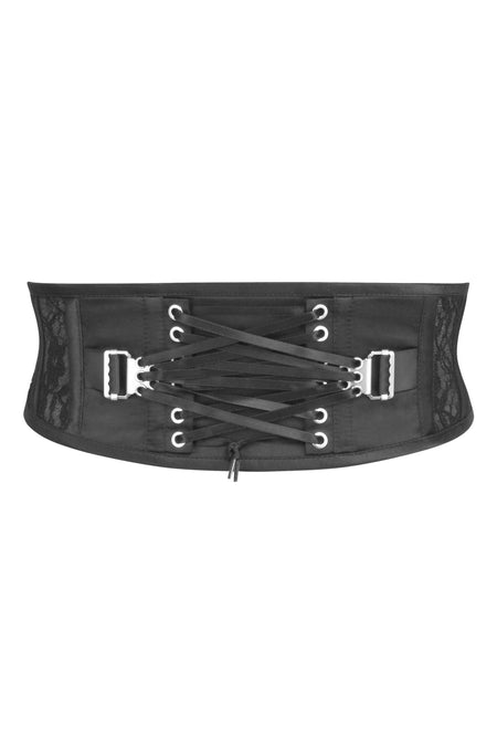 JOSIE BLACK SATIN AND LACE WASPIE BELT WITH FAN LACING