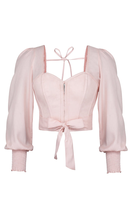 Corset Story SC-054 Blossom Prairie Pink Viscose Cropped Corset Top with Elasticated Back