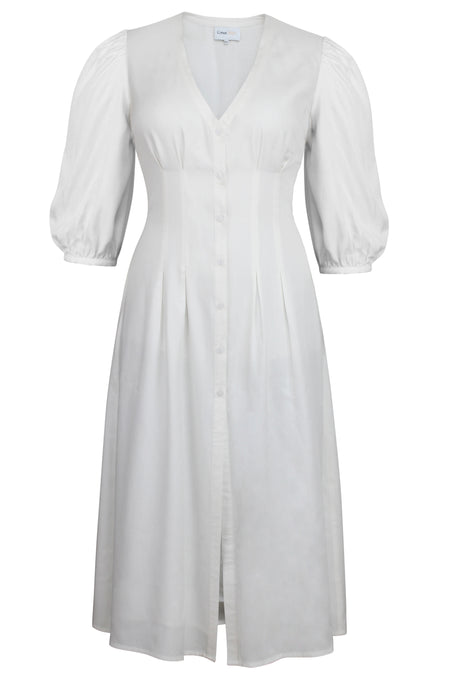 Rosemary White Viscose Shirt Dress with Corset-Inspired Lacing
