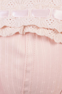 Corset Story CSFT041 Classic Victorian Corset With Baby Pink Cotton Lace Trim And Ribbon Lacing